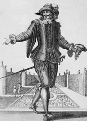 Attore serio, costume di scena, incisione di Jean Berain il Vecchio (1637-1711), Francia