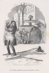 Si alza, coperto dalla testa ai piedi di neve. dalle Piccole Miserie della Vita Umana, 1843