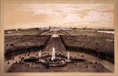 Veduta generale del parco e del palazzo di Versailles, pubblicato da Auguste Bry