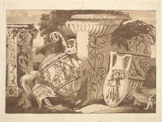 Composizione con frammenti antichi e un vaso inclinato, da Recueil de Compositions