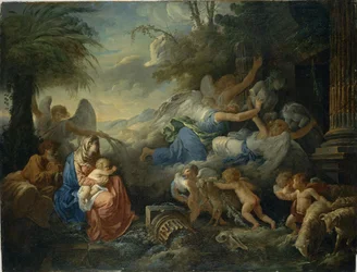 La caduta degli idoli e il riposo durante la fuga in Egitto, ca 1775
