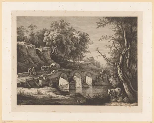 Paesaggio con figure su un ponte di pietra