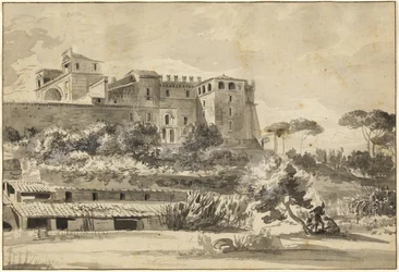 Veduta di una villa e giardini italiani (il Belvedere del Vaticano)