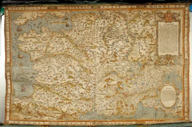 Carta geografica dei Galli che mostra i confini con Germania e Italia. Realizzata dal cartografo Jean Jolivet (XVI secolo)