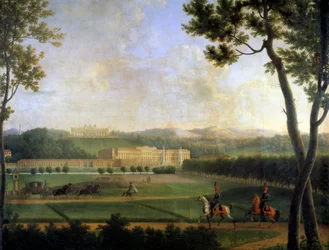 Veduta del Palazzo Imperiale di Schönbrunn, Vienna, Austria. Residenza estiva degli Asburgo costruita alla fine del XVII secolo da Johann Fischer von Erlach. (dettaglio)