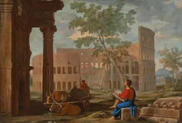 Il Colosseo, con un artista che disegna