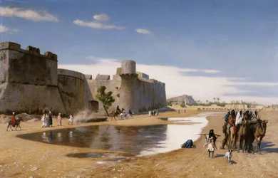 Una carovana araba fuori da una città fortificata, c.1895