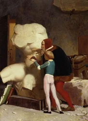 Michelangelo (1475-1564) mostra a uno studente il Torso del Belvedere, 1849