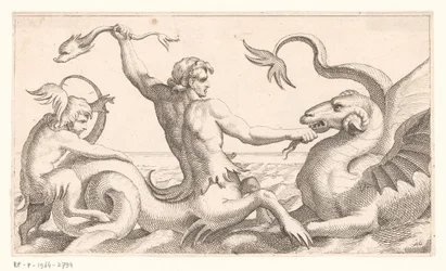 Tritone in lotta con un mostro marino