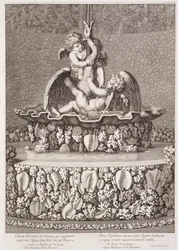 Fontana con due cupidi e un cigno, progettata da Jean-Baptiste Tuby, a Versailles, 1677