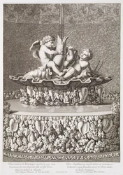Fontana con due cupidi che cavalcano un gambero, progettata da Jacques Houseau, a Versailles, 1677