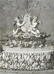 Due Cupidi che tengono una lira, una fontana a Versailles