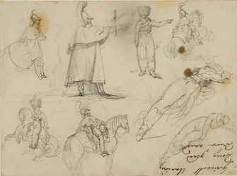 Schizzi di soldati e cavalli