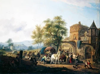 Riposo davanti a una locanda