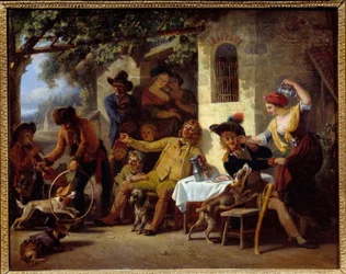 Saltimbanchi davanti a una locanda. Dipinto di Jean Louis Demarne. 1823 Grenoble, Museo delle Belle Arti