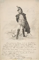 Lettera a Samuel P. Avery con un disegno di una figura militare, 1880