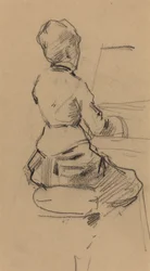 Giovane donna seduta al pianoforte [verso]