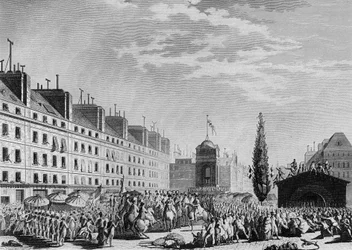 Rivoluzione francese: Proclamazione della Costituzione (Monarchia Costituzionale: Separazione dei Poteri e Istituzione della Monarchia Costituzionale) Place du Marché des Innocents a Parigi il 14 settembre