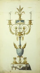 Progetto per un Candelabro in Bronzo Dorato e Smalto