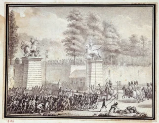 Rivoluzione francese: Monsieur de Lambesc entra nelle Tuileries con un distaccamento del Reggimento Reale Tedesco il 12 luglio 1789