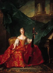 Madame Henriette de France (1727-52) in costume di corte suona una viola da gamba, 1754