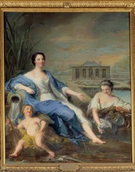 Ritratto intero di Marie Anne de Bourbon detta Mademoiselle de Clermont (1697-1741) alle acque minerali di Chantilly