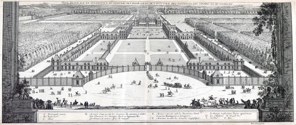 Veduta prospettica generale del castello, del bailamme, del piazzale, delle aiuole, dei giardini, ecc. di Richelieu