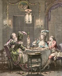 Le souper fin - incisione di Moreau Jean Michel, le Jeune (1741-1814) - il Gourmet Supper, inciso da Isidore Stanislas Helman (1743-1809) 1781 dopo Moreau, Jean Michel il Giovane (1741-1814)