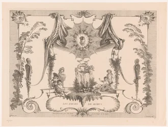 Progetto per boiserie con bambini vicino a una fontana (serie: Les Enfans de Momus, Oeuvre di Antoine Watteau)