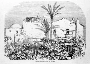 Giardini intorno a Bastia. Incisione di Laurens.