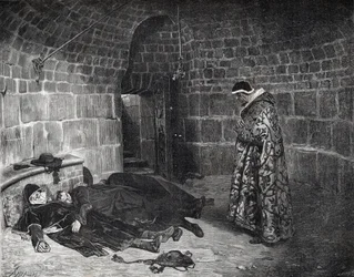 La vendetta di papa Urbano VI (1318-1389) - papa Urbano VI tortura e fa sparire i propri cardinali - incisione di Laurens