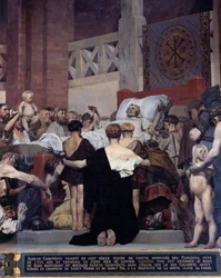 La morte di santa Genoveffa, patrona della città di Parigi. Pittura murale di Jean Paul Laurens (1838-1921), Parigi, Panthéon