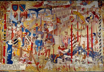 Scena di torneo alla fine del XIV secolo. Arazzo dei Gobelins realizzato per decorare la sala pubblica degli Archives Nationales di Parigi, da un cartone dipinto dall