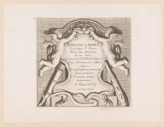 Frontespizio con due putti e gli attributi di Ercole