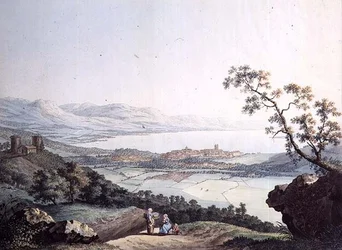 Veduta di Ginevra da Saconex in Savoia, inciso da Jean Philippe Linck II (1770-1812) e Jacob Philippe Hackert (1737-1807)
