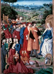 Allegoria: ragione e uomo. Il re di Francia Luigi XII (1462-1515) avanza verso la ragione che disegna sua moglie, la regina Anna di Bretagna (1477-1514)