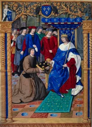 Francesco Petrarca presenta il suo libro al re di Francia Luigi XII