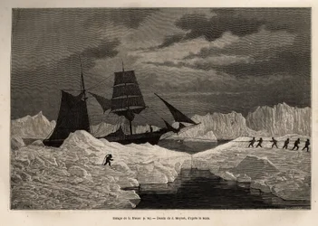 Il traino della nave tedesca La Hansa, incisione per illustrare il viaggio delle navi La Germania e La Hansa al Polo Nord, 1869-1870, del Capitano Hegemann