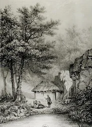 Capanna di Jean-Jacques Rousseau (1712-78) a Ermenonville, 1842