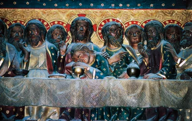Ultima Cena, bassorilievo del coro con Storie della Vita di Cristo, di Jean Ravy (morto nel 1345), Cattedrale di Notre-Dame (Lista del Patrimonio Mondiale UNESCO)