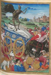 Il trionfo della Morte: la morte di Laura. Miniatura da Pétrarque, Les Triomphes, 1500-1505