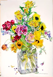 Girasoli, Godetia, Alstroemeria, Ranunculus