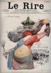 La nuova stanza - Marianne con il volto coperto da un berretto frigio - Marianne vestita con un abito in due parti: un lato rosso e l