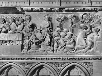 Cattedrale, interno, schermo del coro, Ultima Cena, Gesù Cristo lava i piedi agli apostoli, Cristo nel Giardino degli Ulivi, c.1340-51