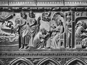Cattedrale, interno, schermo del coro, Natività, Adorazione dei Magi, c.1340-51