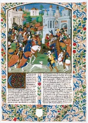 Chronique de la Bouquechardiere, storia del mondo composta da Jean de Courcy, seigneur de Bourg-Achard (pergamena)