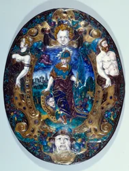 Vassoio smaltato dipinto rappresentante Minerva su sfondo paesaggistico creato da Jean Court dit Vigier (XVI secolo) (pittore smaltatore a LIMOGES) Parigi, Museo del Louvre