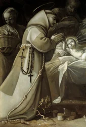 Adorazione dei pastori (un monaco che prega davanti al bambino Gesù)