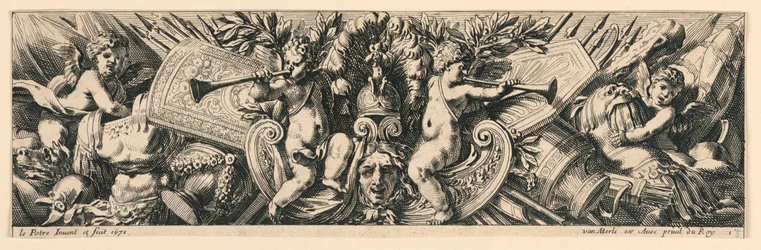 Fregio: Trofei di armi e putti