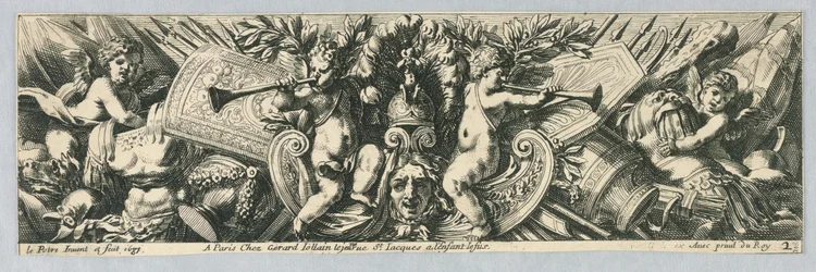 Fregi: trofei di armi e putti